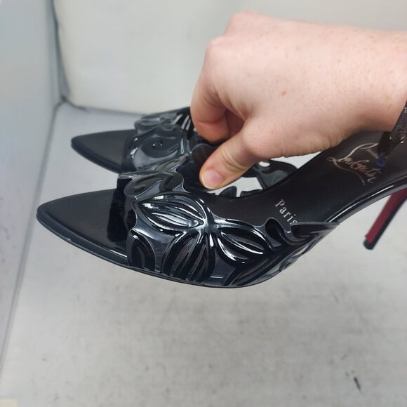 Christian Louboutin Black PVC Apostropha Mule Petunia Slide Heel Sandal - Picture 10 of 11